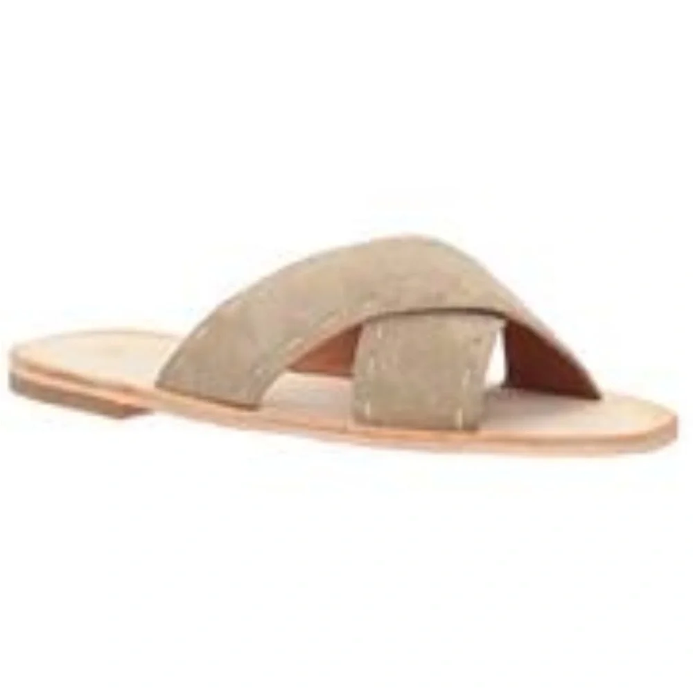 Frye Avery Pickstitch Slides Suede Tan Sandals Shoes Leather Anthropologie - Picture 2 of 8